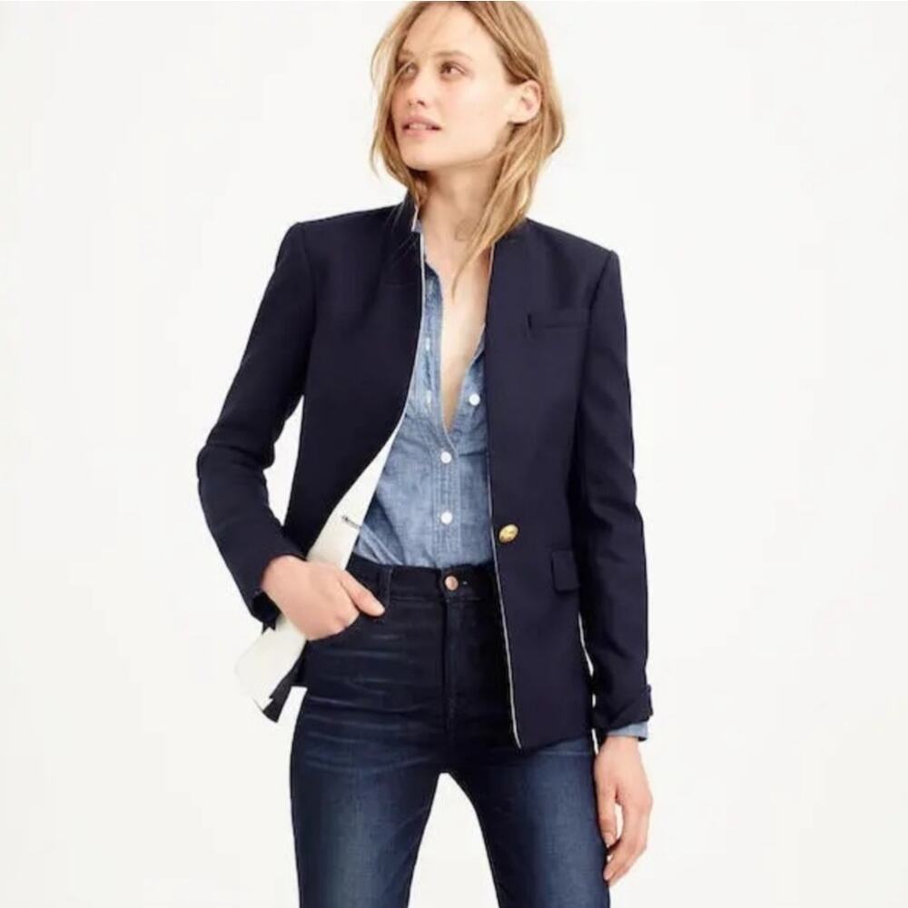 J. Crew Regent Navy Single-Breasted Workwear Blazer 2 Preppy Polished Tailored - Picture 5 of 15